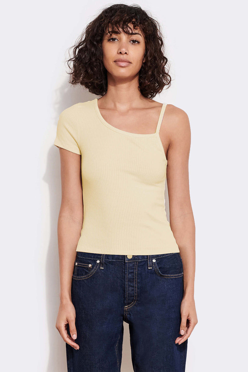 Sundry One Shoulder Crop Tees in Chamomile-front