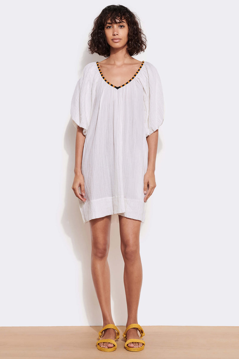 Sundry Embroidered Short Dress in White-front