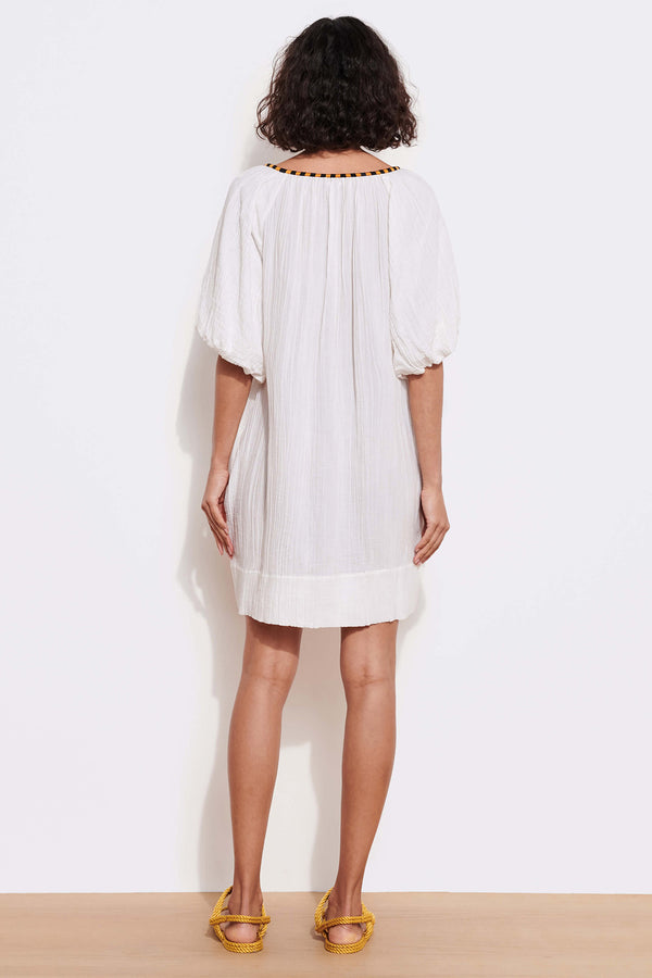 Sundry Embroidered Short Dress in White-back