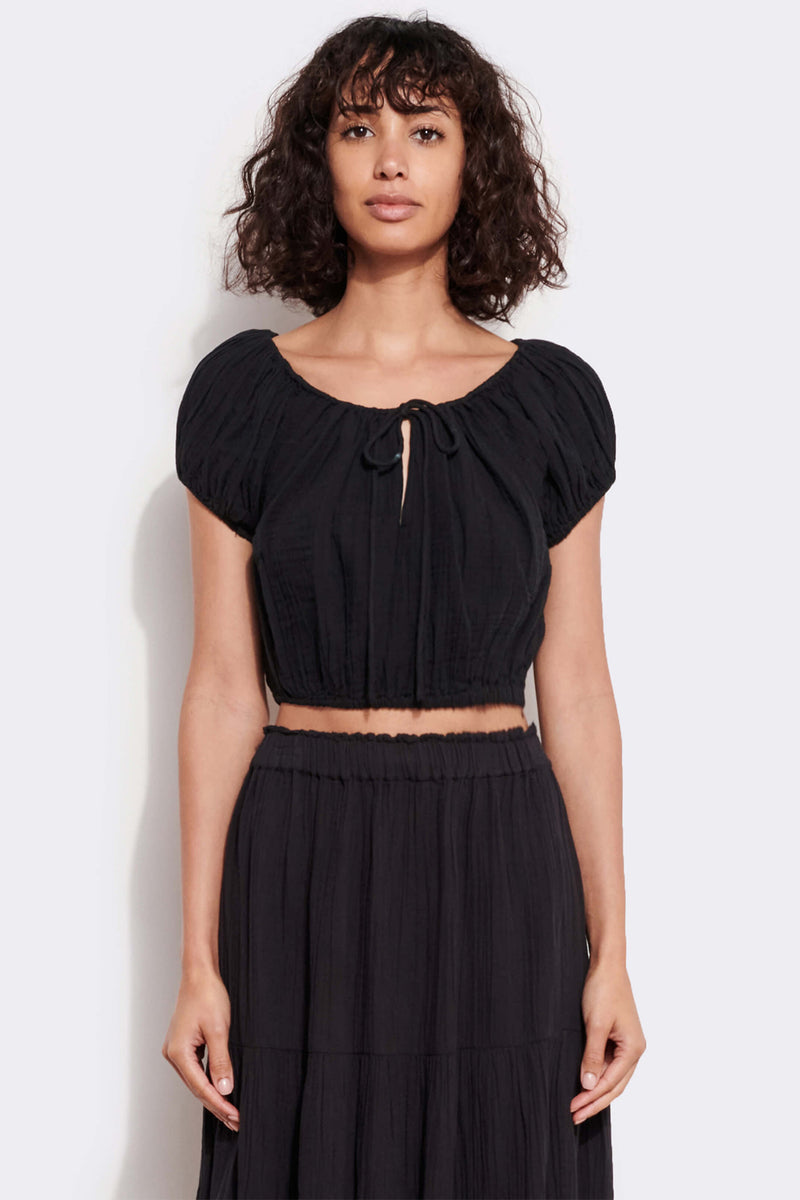 Sundry Puff Sleeve Blouson Top in Black-front