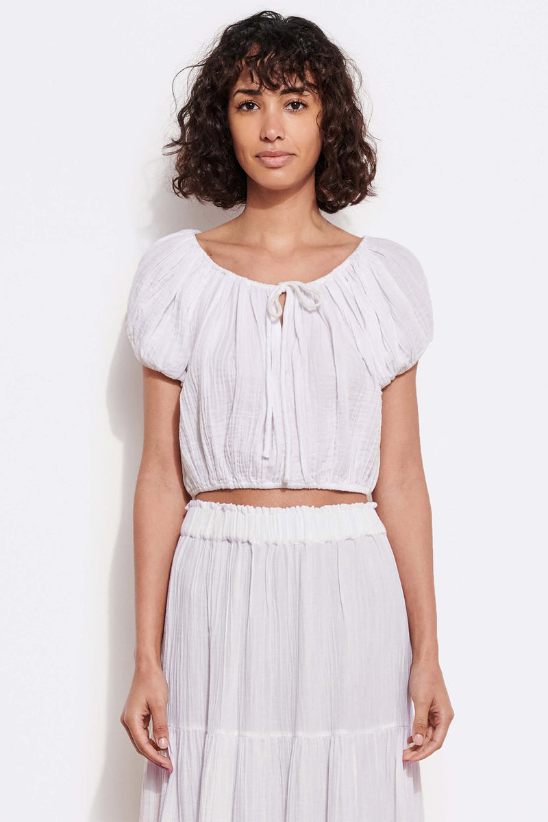 Sundry Puff Sleeve Blouson Top in White-front