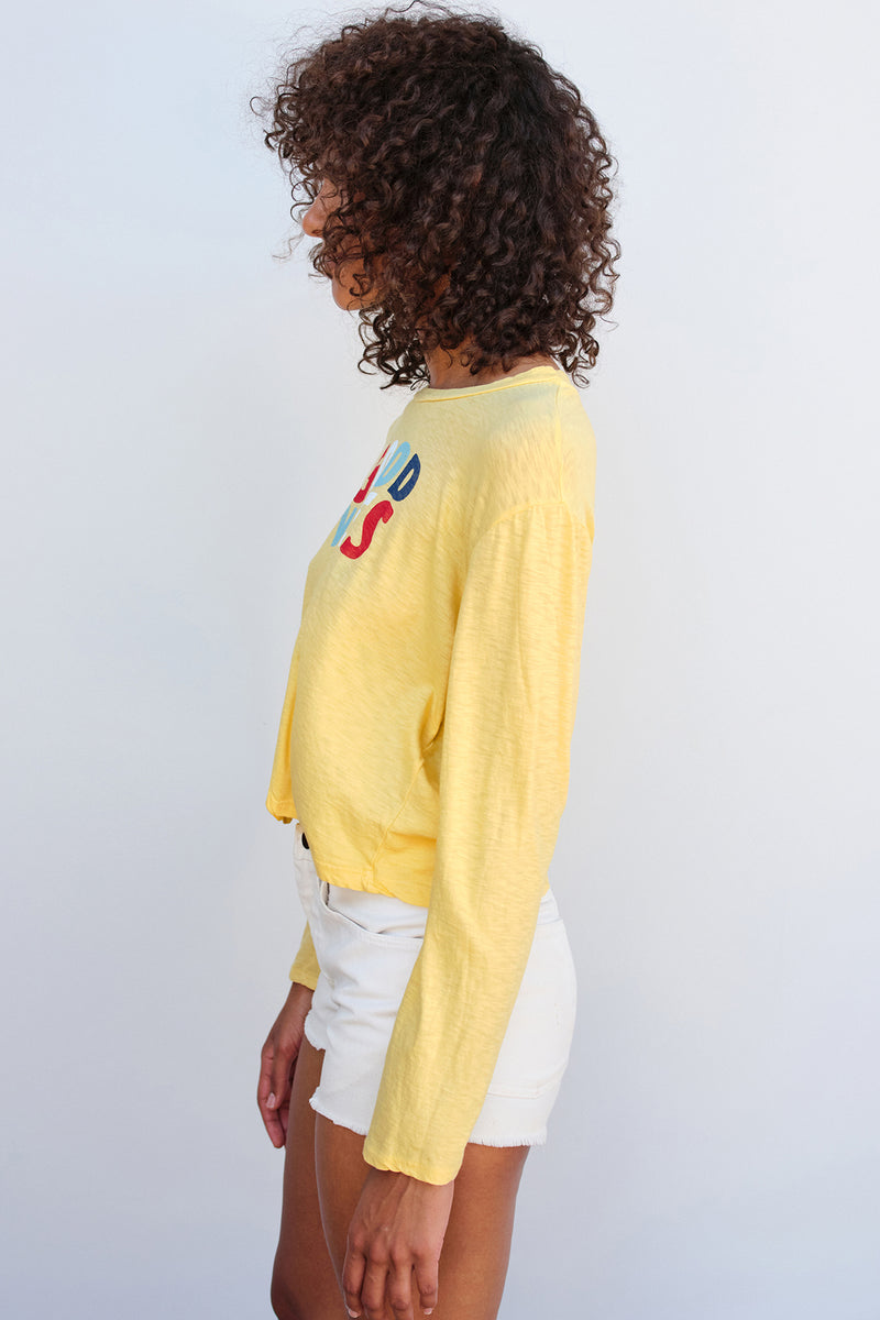 Sundry Good Vibes Long Sleeve Crew in Pigment Gold-side