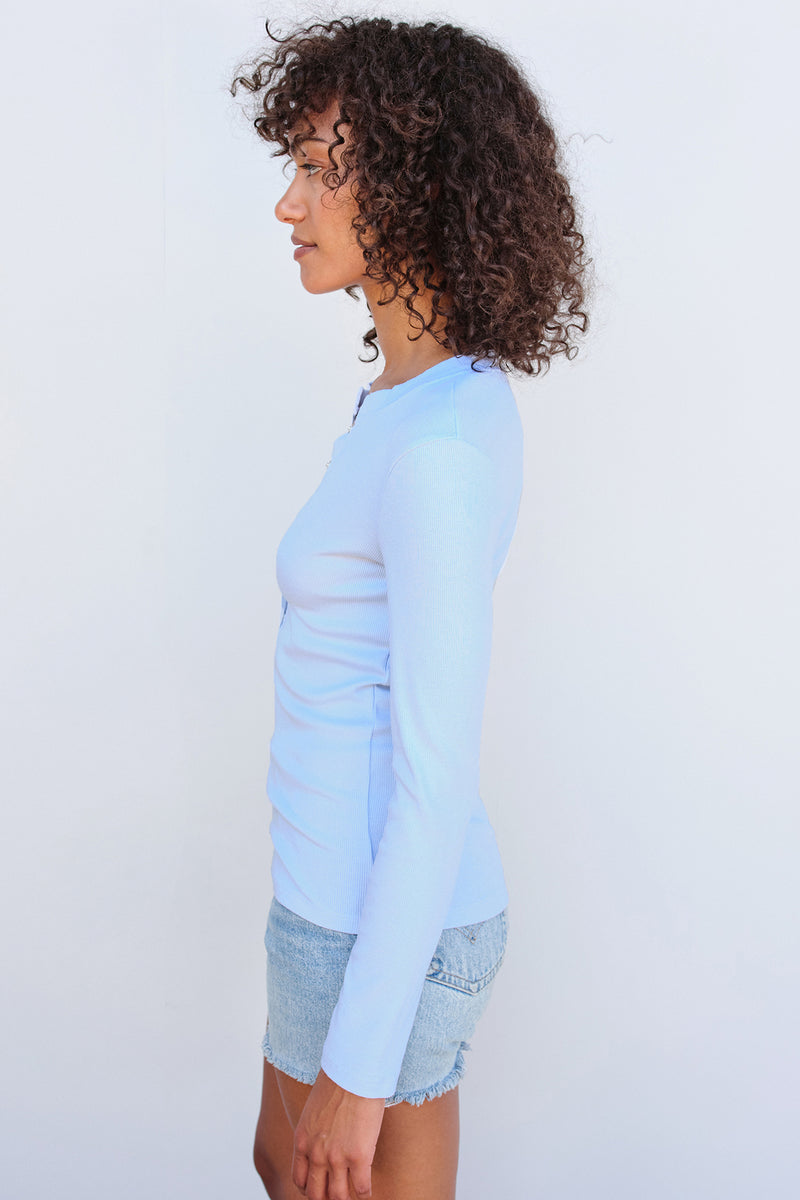 Sundry Long Sleeve Henley with Snaps in Sky-side