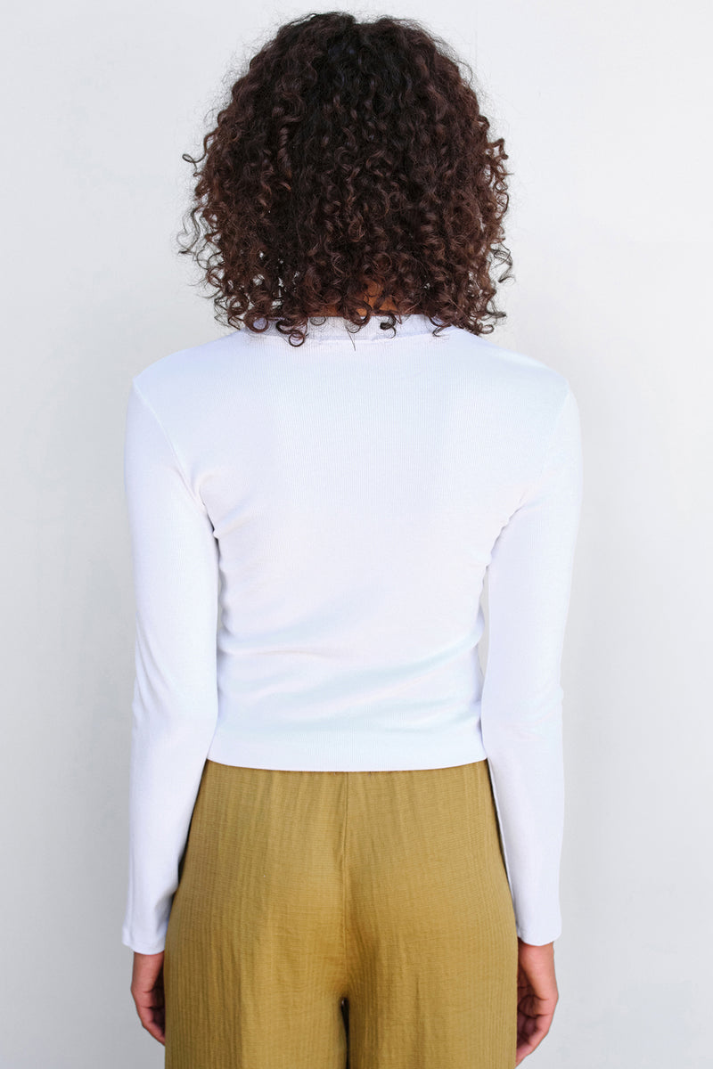 Sundry Long Sleeve Henley with Snaps in White-back