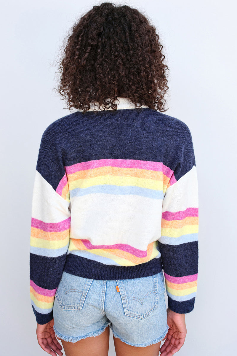 Sundry Johnny Collar Sweatshirt in Multicolor Stripes-back