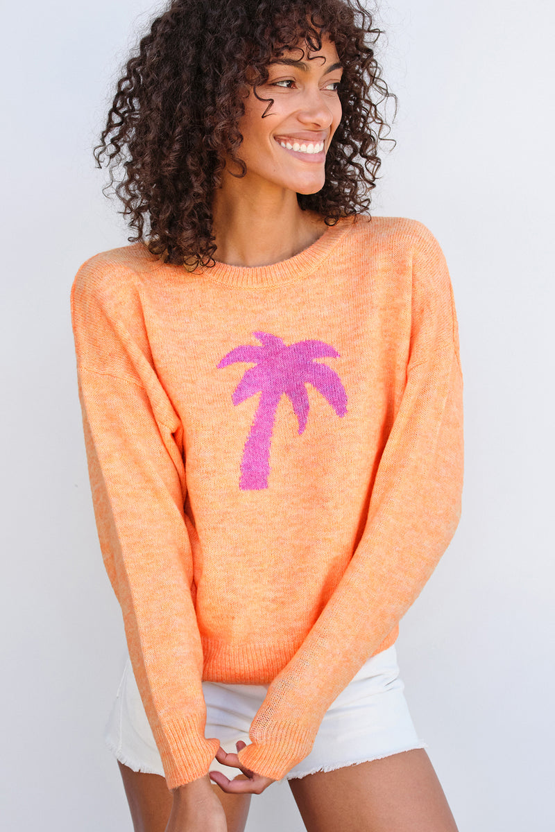Sundry Palm Tree Oversized Sweater in Sorbet-3/4 front