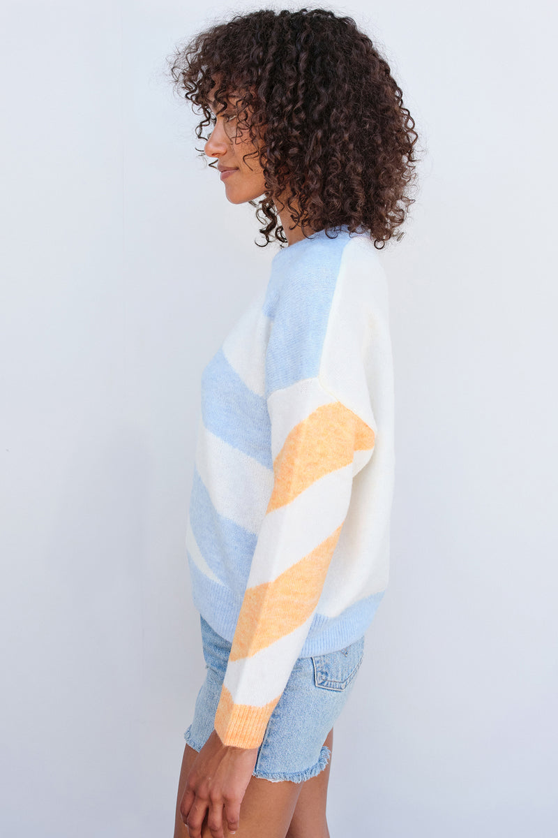 Sundry Diagonal Stripes Sweater in Flamingo/Sky/Sorbet-side
