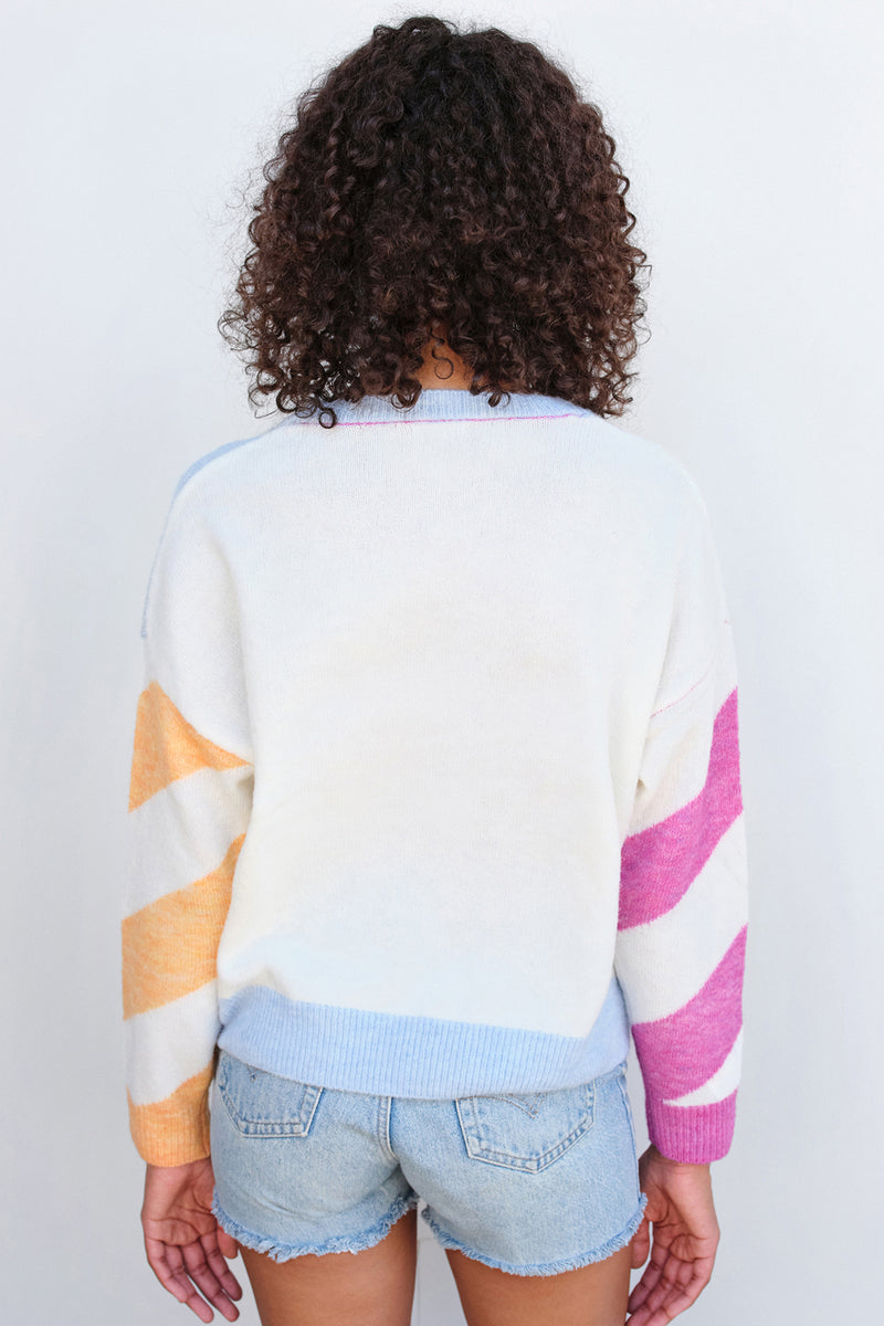Sundry Diagonal Stripes Sweater in Flamingo/Sky/Sorbet-back