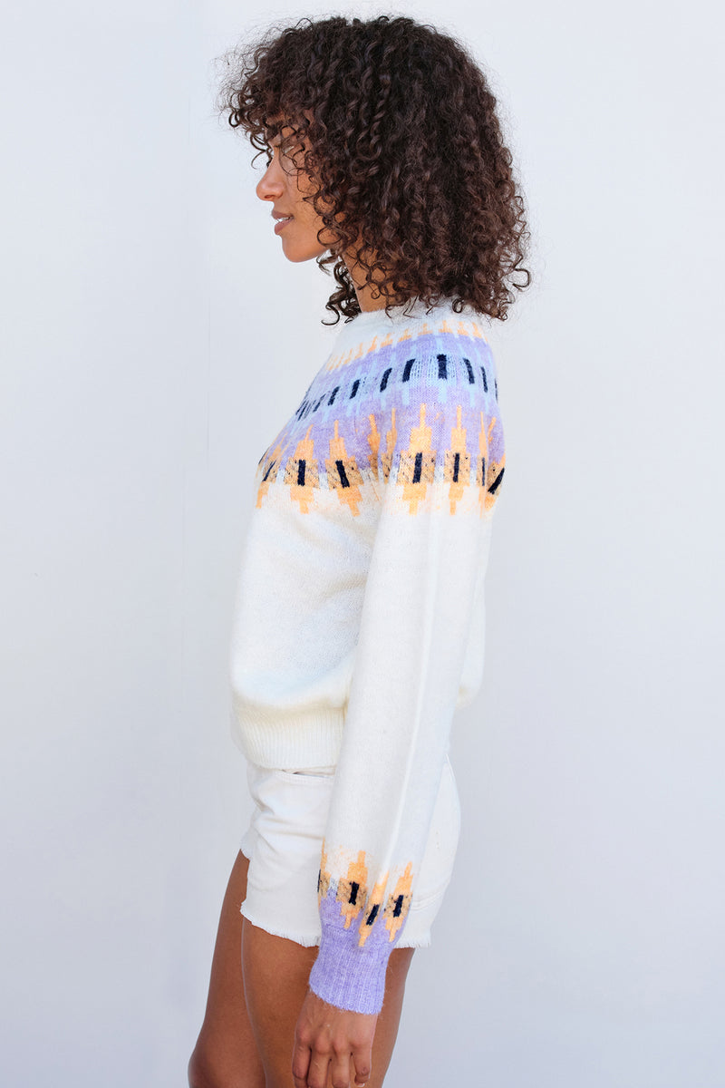 Sundry FairIsle Crew Sweater in Cream-side