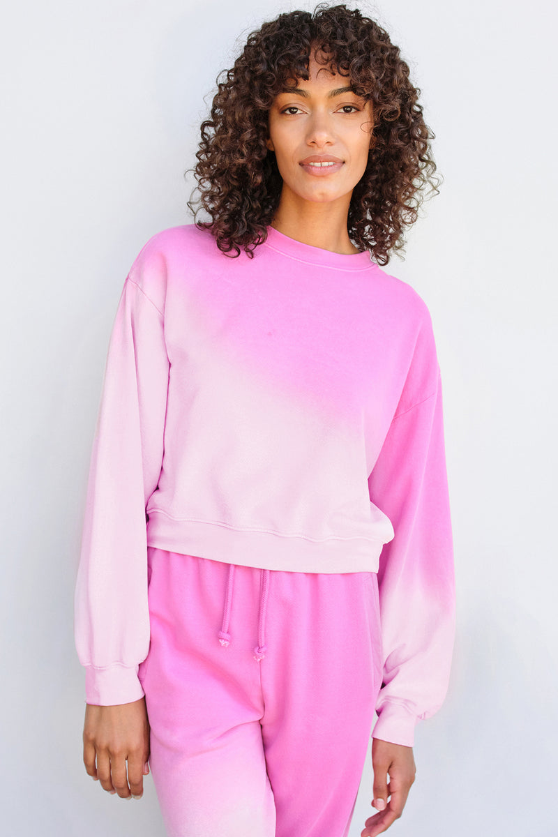 Sundry Cropped Sweatshirt in Flamingo Ombre-3/4 front