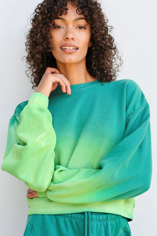 Sundry Cropped Sweatshirt in Teal Ombre-3/4 front