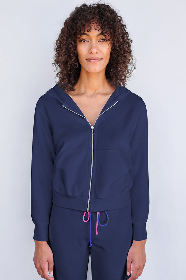 Sundry Zip Hoodie with Pockets in Navy-front