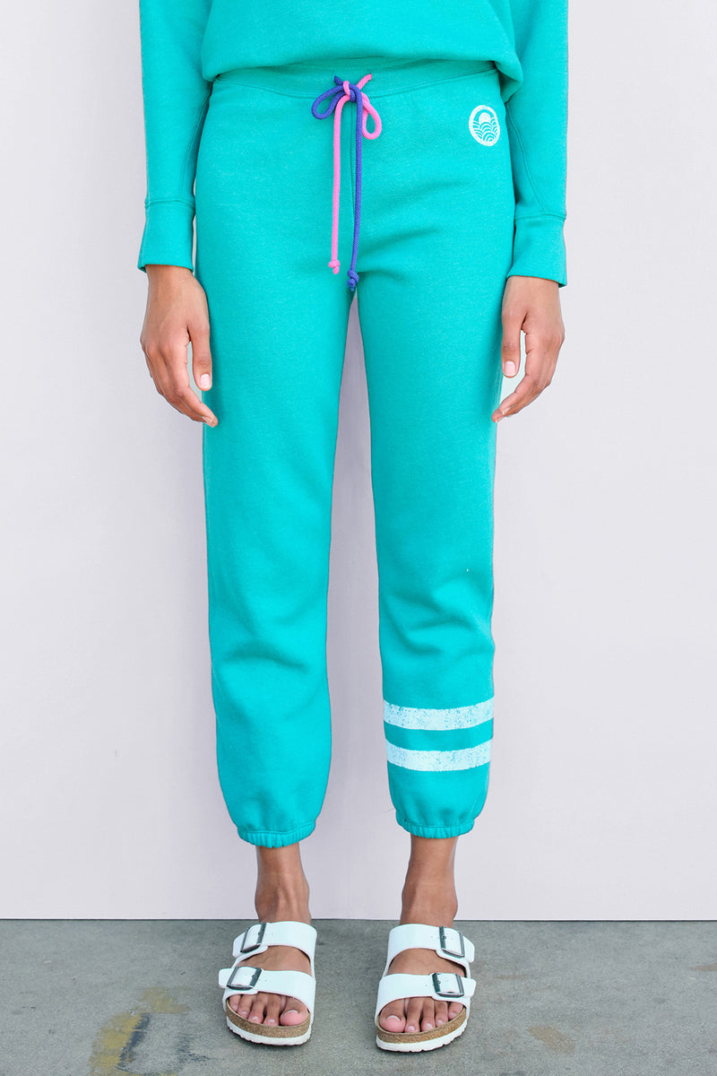 Sundry Stripes+Logo Jogger in Teal-front