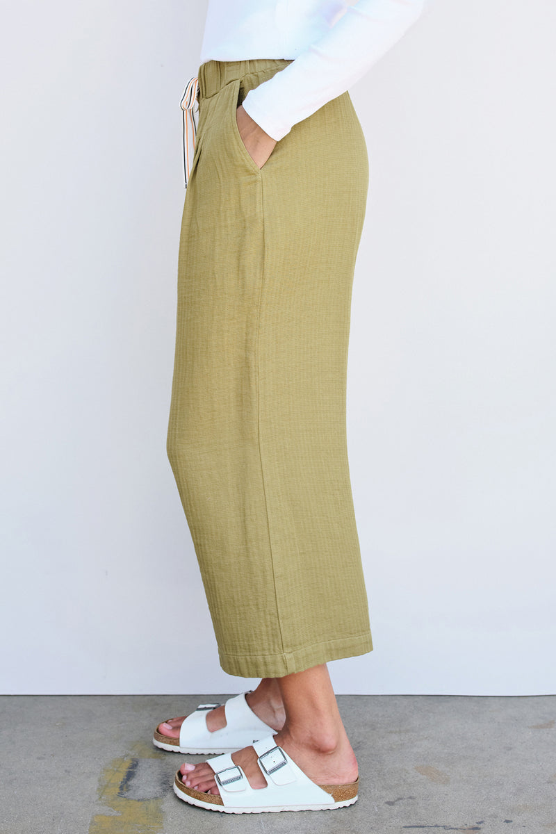 Sundry Wide Leg Cropped Pant in Olive-side shot 