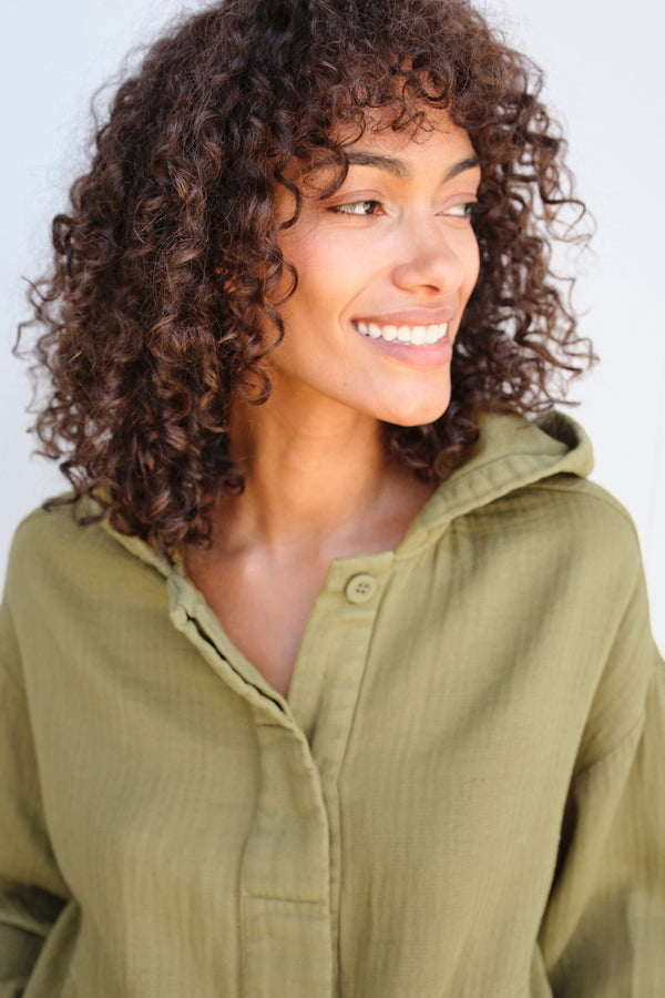 Sundry Golden Hour Hoodie in Olive-close up 