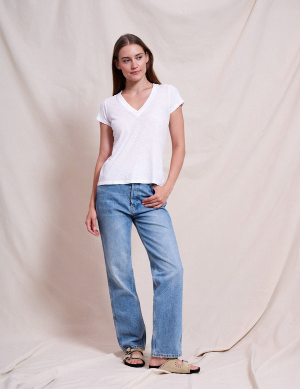 Sundry Deep V-Neck Tee in Optic White