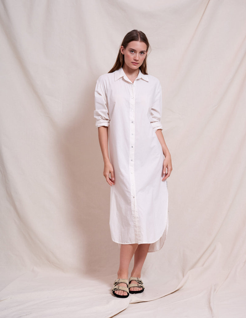 Sundry Midi Easy Shirt Dress in Optic White
