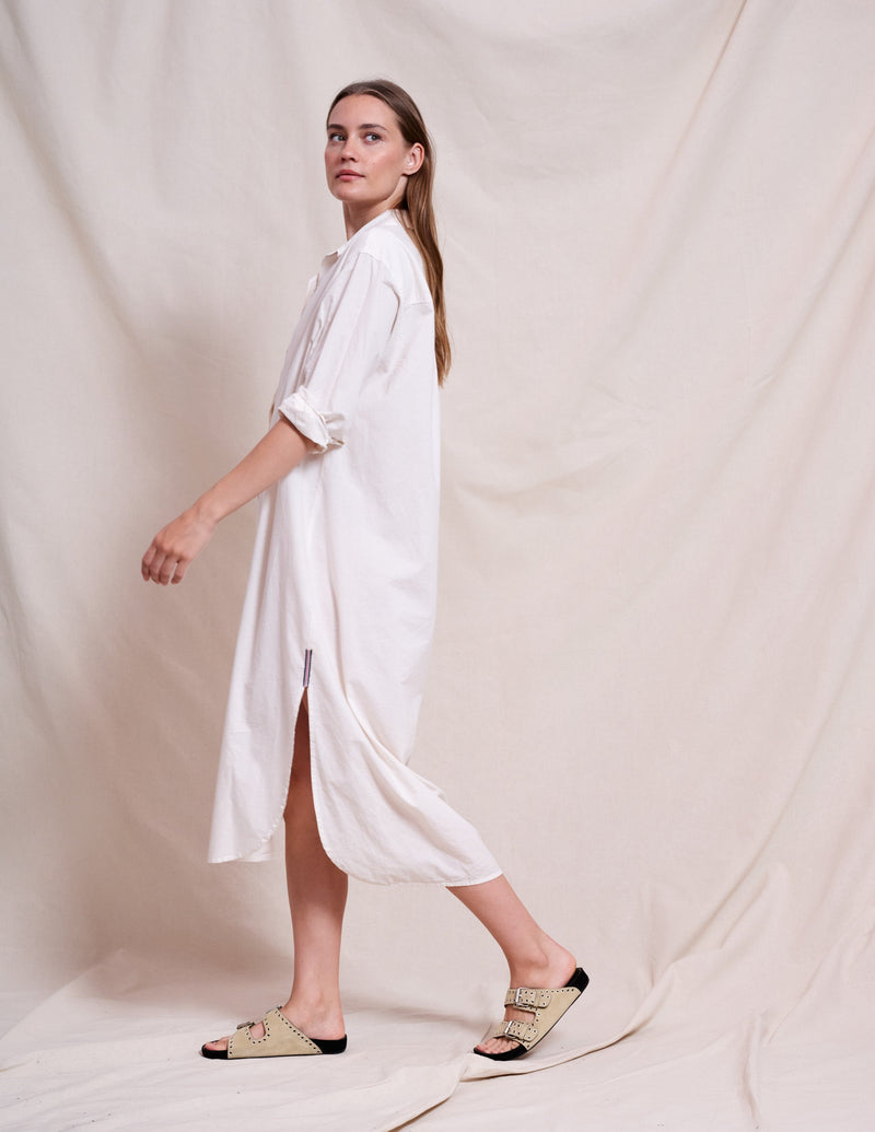 Sundry Midi Easy Shirt Dress in Optic White