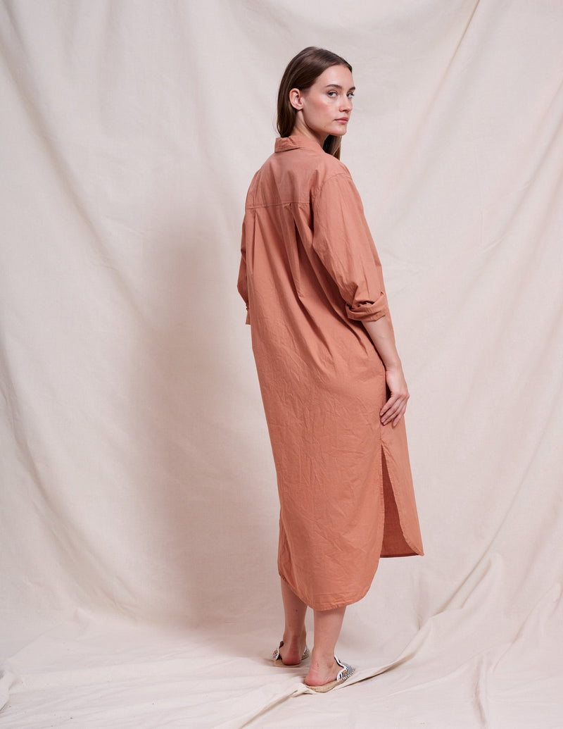 Sundry Midi Easy Shirt Dress in Vintage Rust