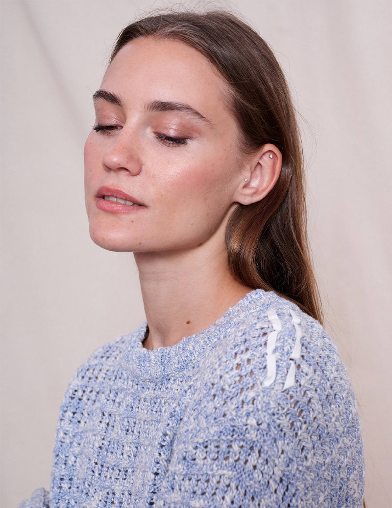 Sundry Marl Slub Crew in Deep Navy