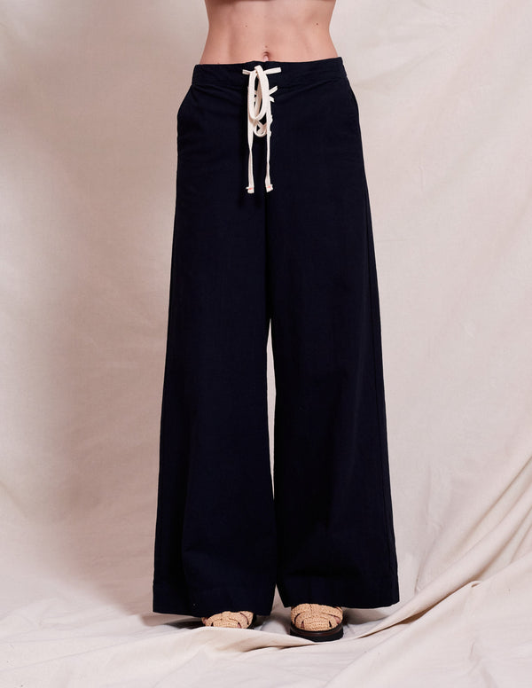 Sundry Lace Up Wide Leg Pant in Deep Navy