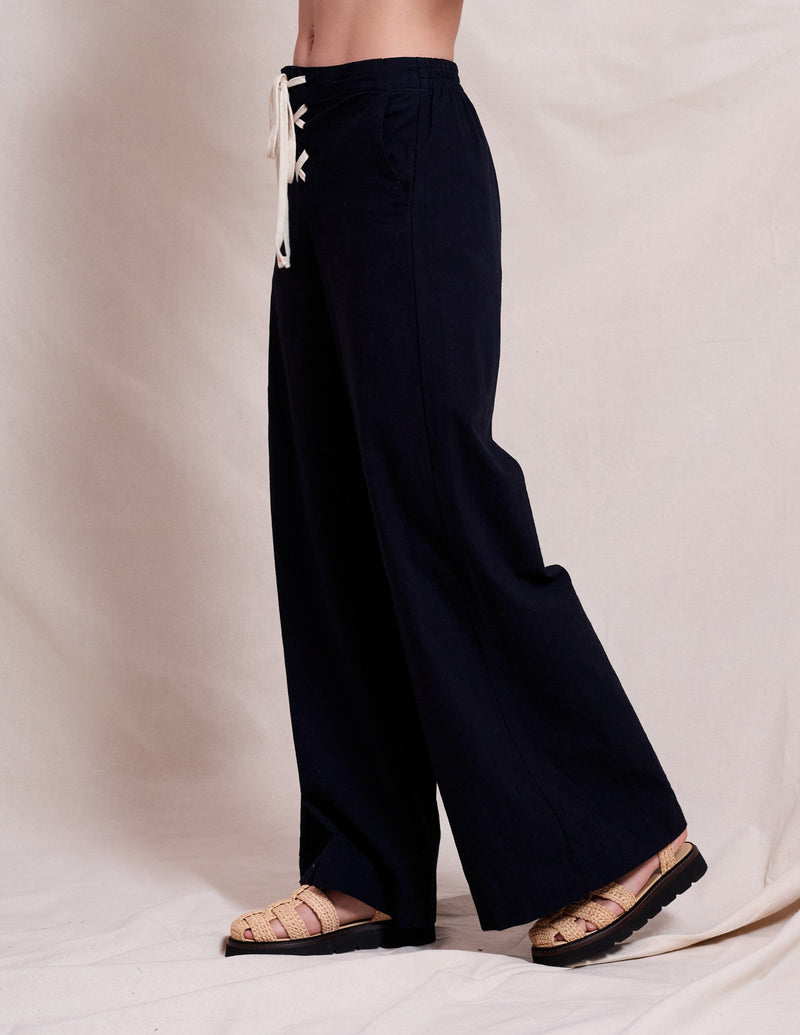 Sundry Lace Up Wide Leg Pant in Deep Navy