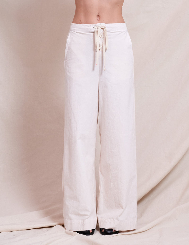 Sundry Lace Up Wide Leg Pant in Oyster