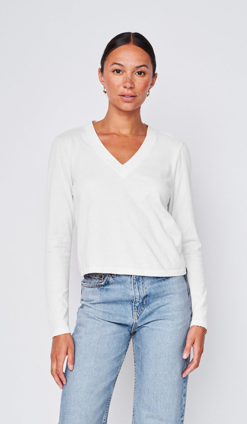 Cloud Jersey Long Sleeve V-Neck Tee in White