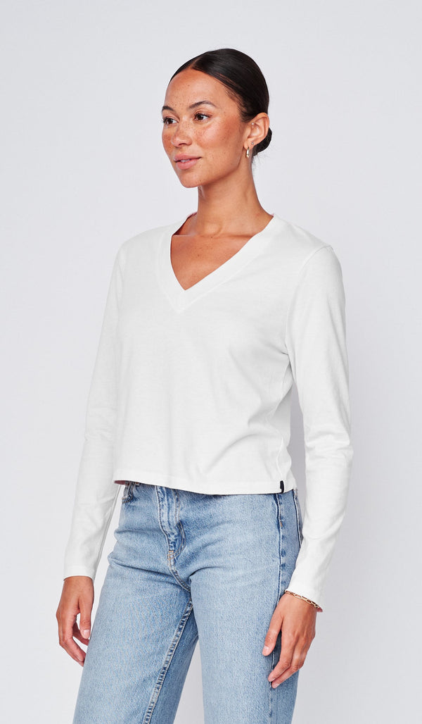 Cloud Jersey Long Sleeve V-Neck Tee in White