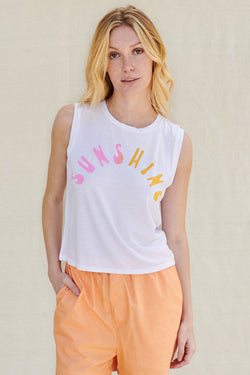 Sundry Sunshine Cropped Muscle Tank in White-3/4 front view
