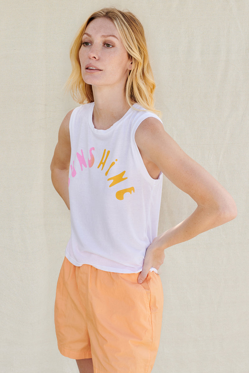 Sundry Sunshine Cropped Muscle Tank in White-3/4 view side