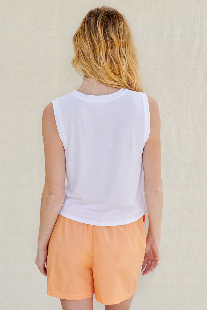 Sundry Sunshine Cropped Muscle Tank in White-back view 3/4