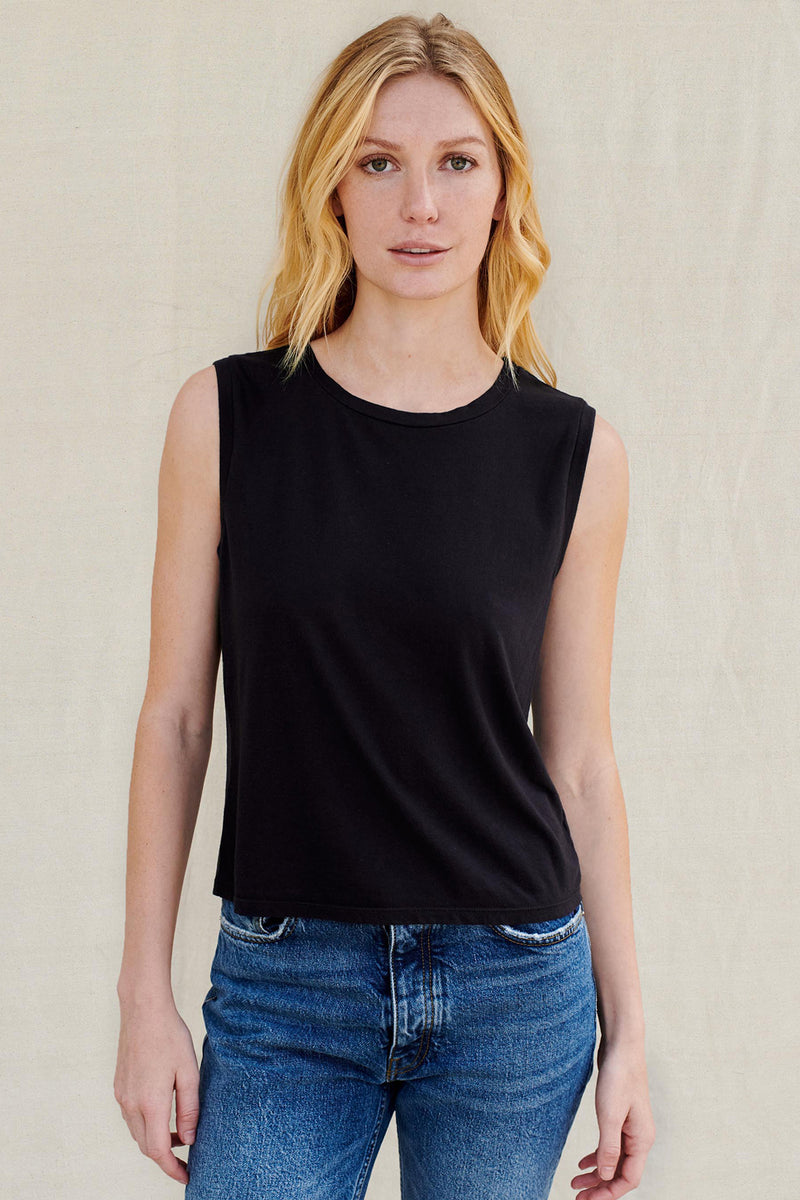 Sundry Cropped Muscle Tank in Black-3/4 front view