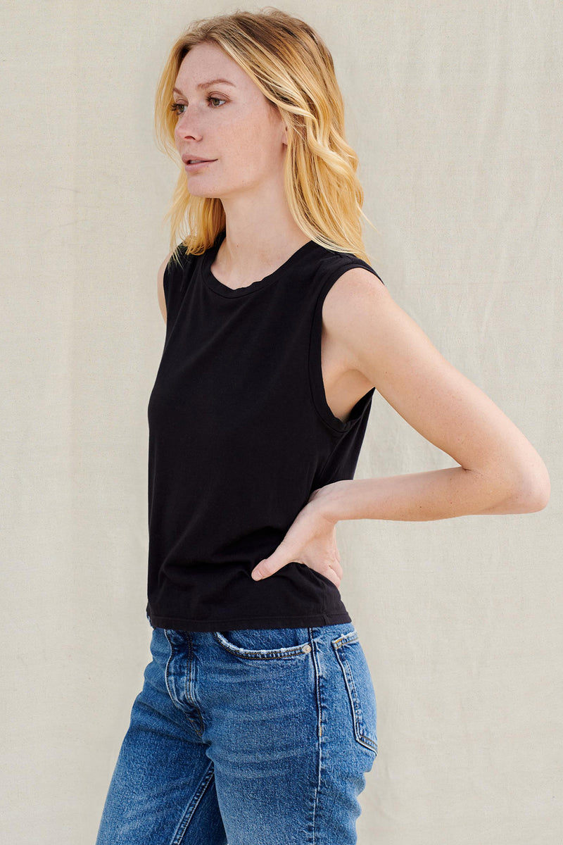 Sundry Cropped Muscle Tank in Black-side view