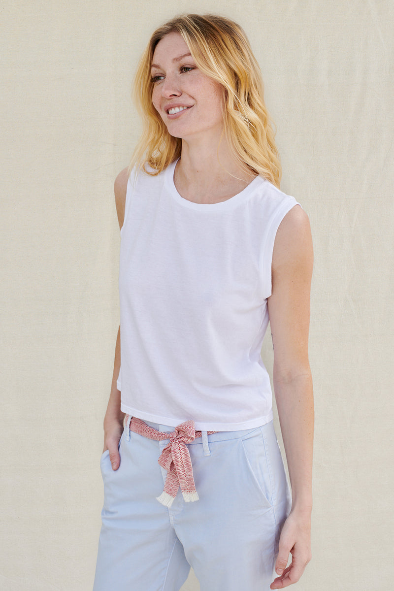 Sundry Cropped Muscle Tank in White