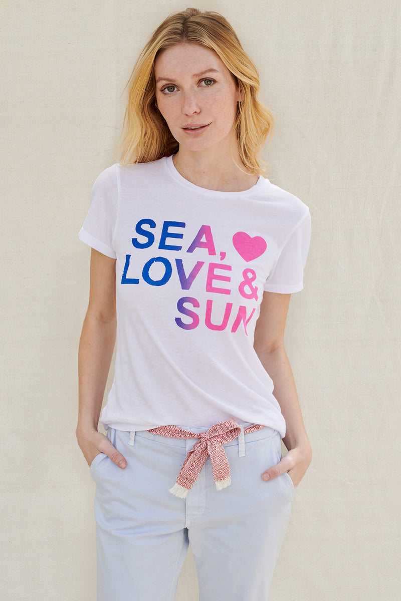 Sundry Sea Love and Sun Tee in White-front view