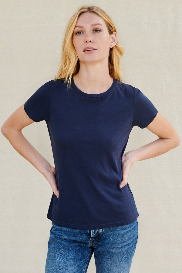 Sundry Tee in Navy-3/4 front view