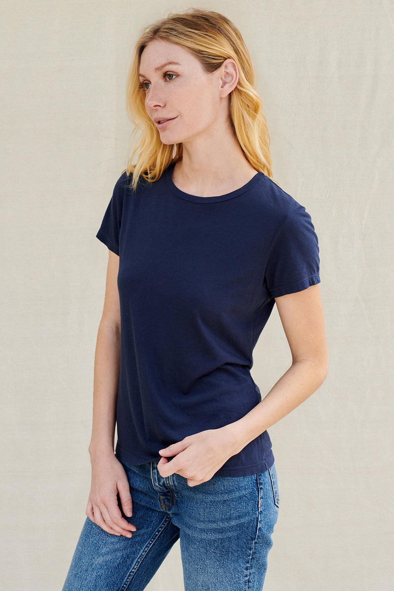 Sundry Tee in Navy-3/4 side view