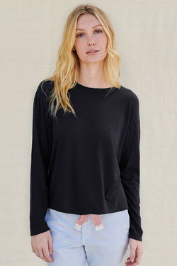 Sundry Long Sleeve Boxy Tee in Black-front view 3/4