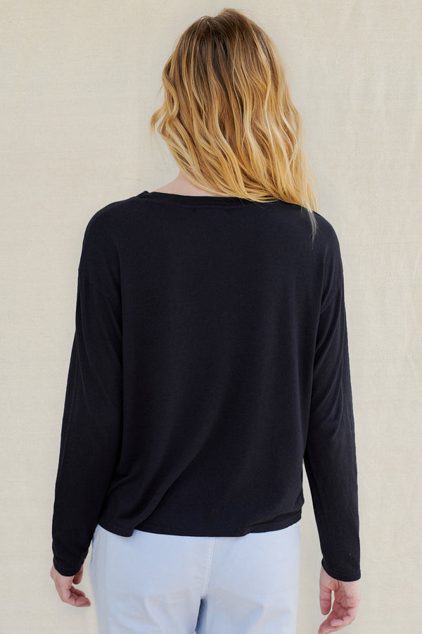 Sundry Long Sleeve Boxy Tee in Black-back view
