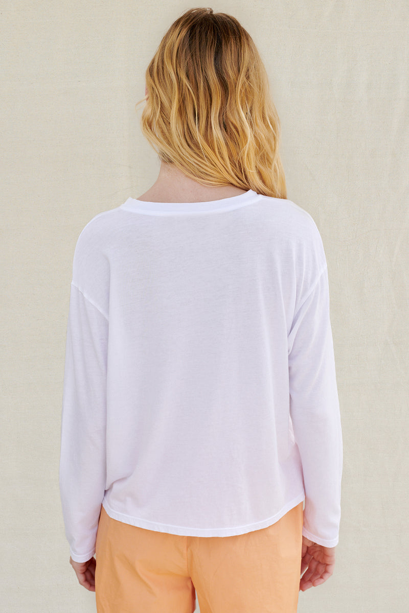 Sundry Long Sleeve Boxy Tee in White-back view