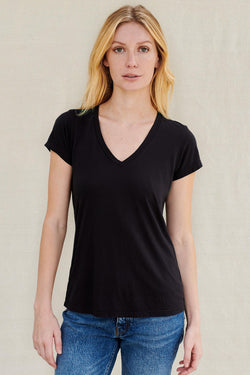 Sundry V-Neck Tee in Black-3/4 front view