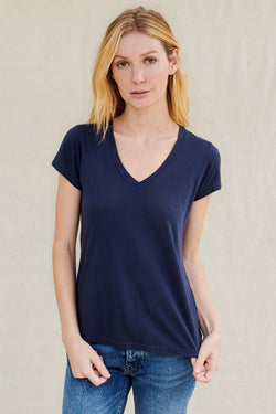 Sundry V-Neck Tee in Navy-3/4 front view