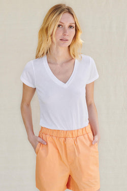 Sundry V-Neck Tee in White- front view 3/4