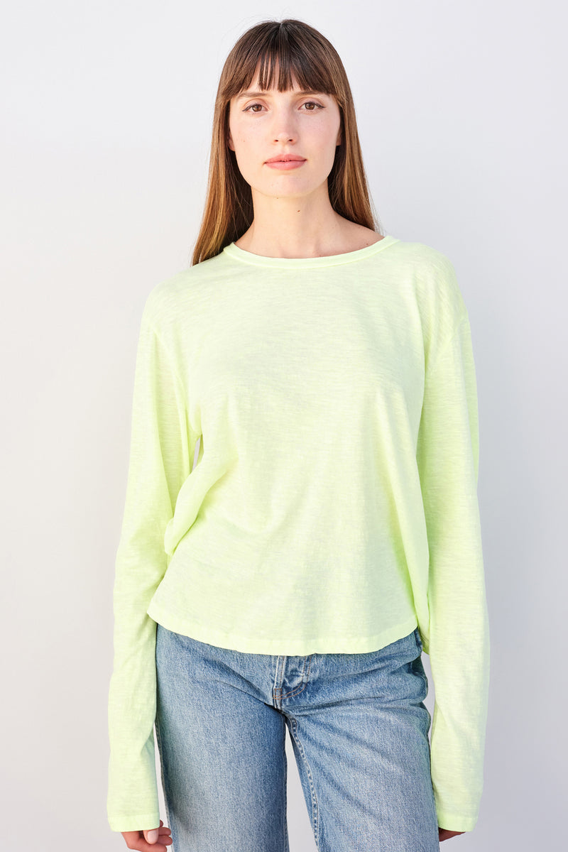 Sundry Long Sleeve Boxy Crew in Pigment Lime
