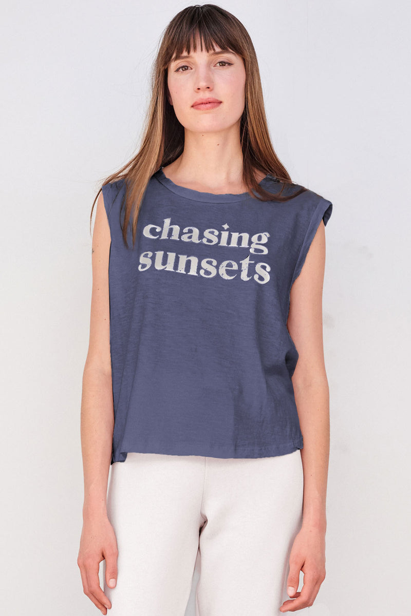 Sundry Chasing Sunsets Muscle Tank in Pigment Navy
