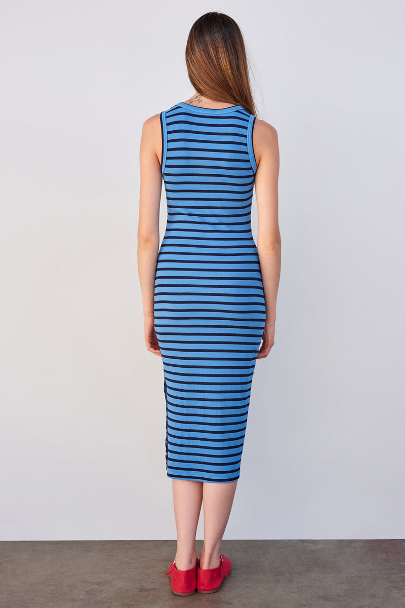 Sundry Striped Bodycon Dress with Snaps in Azure