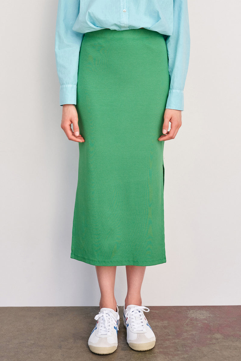 Sundry Long Skirt with Side Slits in Herb Green