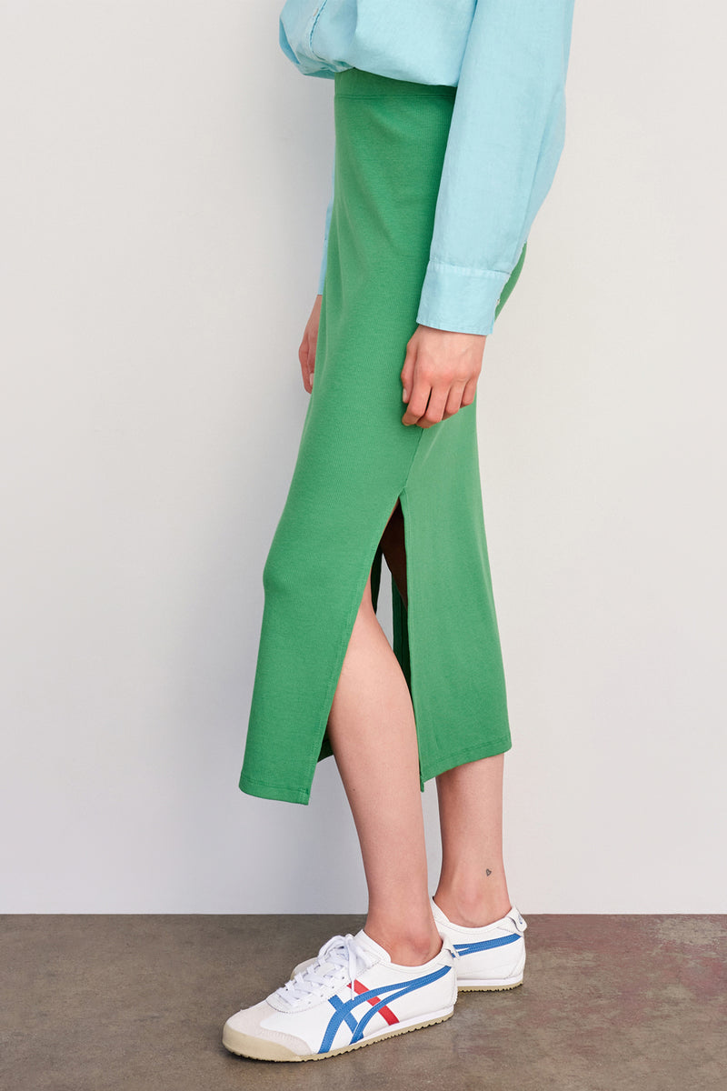 Sundry Long Skirt with Side Slits in Herb Green