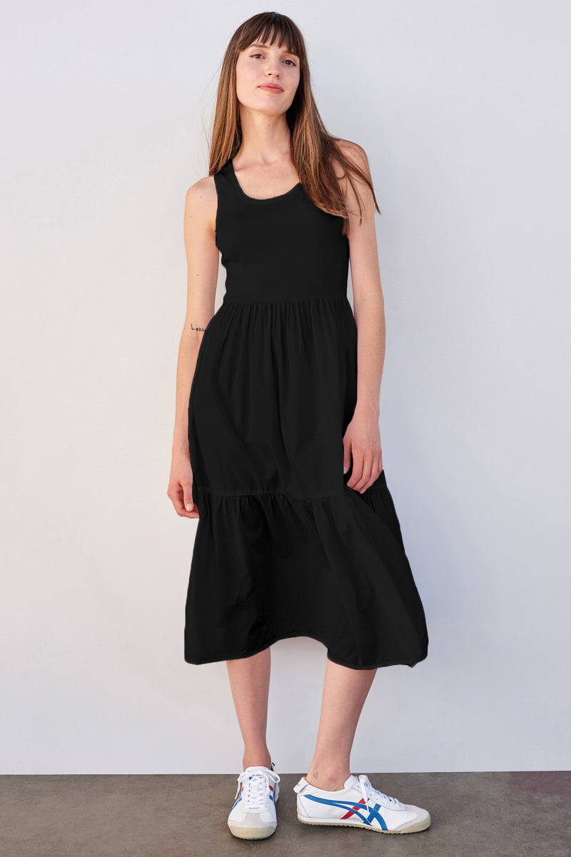 Sundry Mix Media Tiered Dress in Black